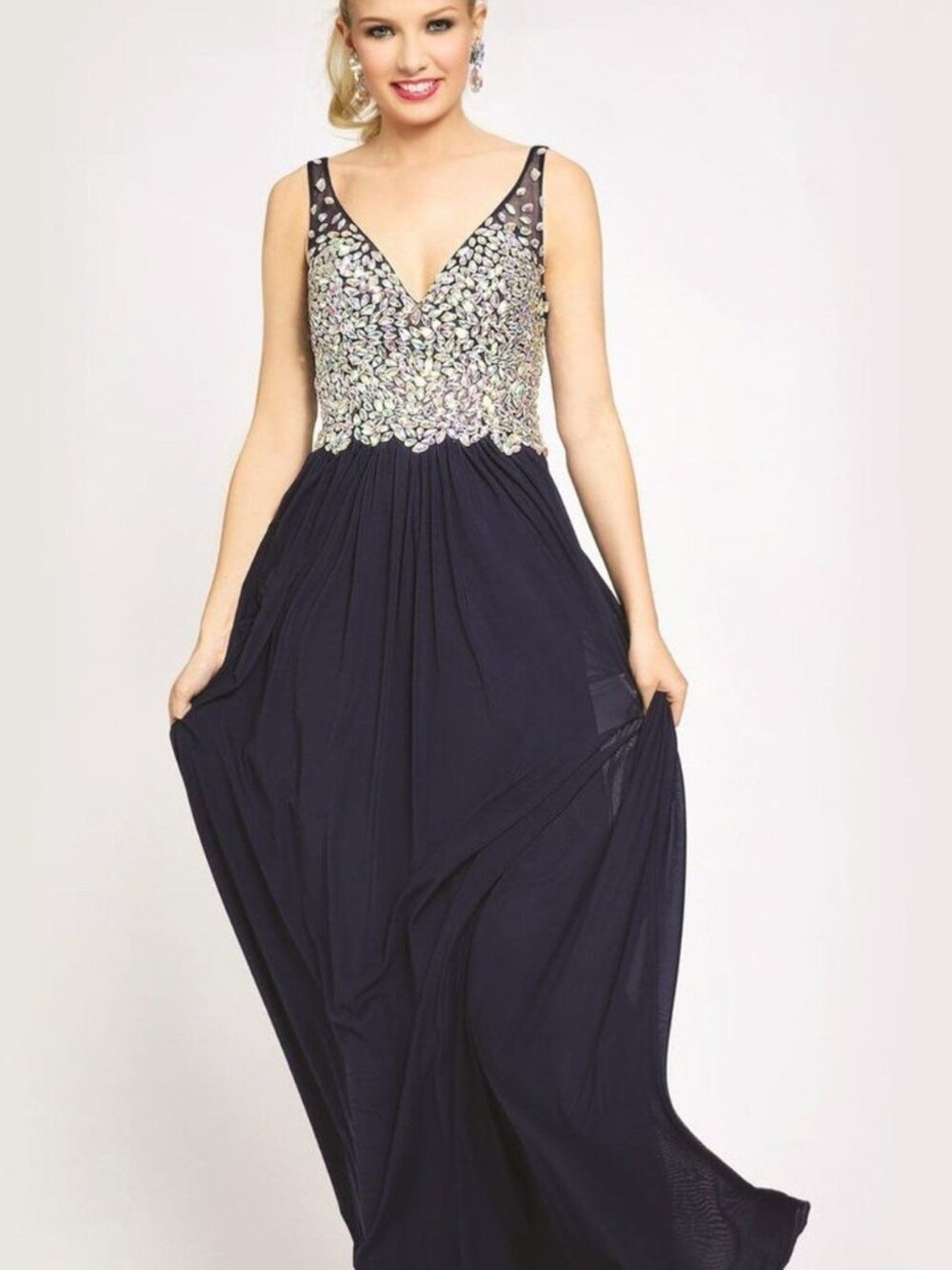 Jovani Stunning Blue Prom Formal Black Tie Pageant Dress Size 10 36X28X59 Appr